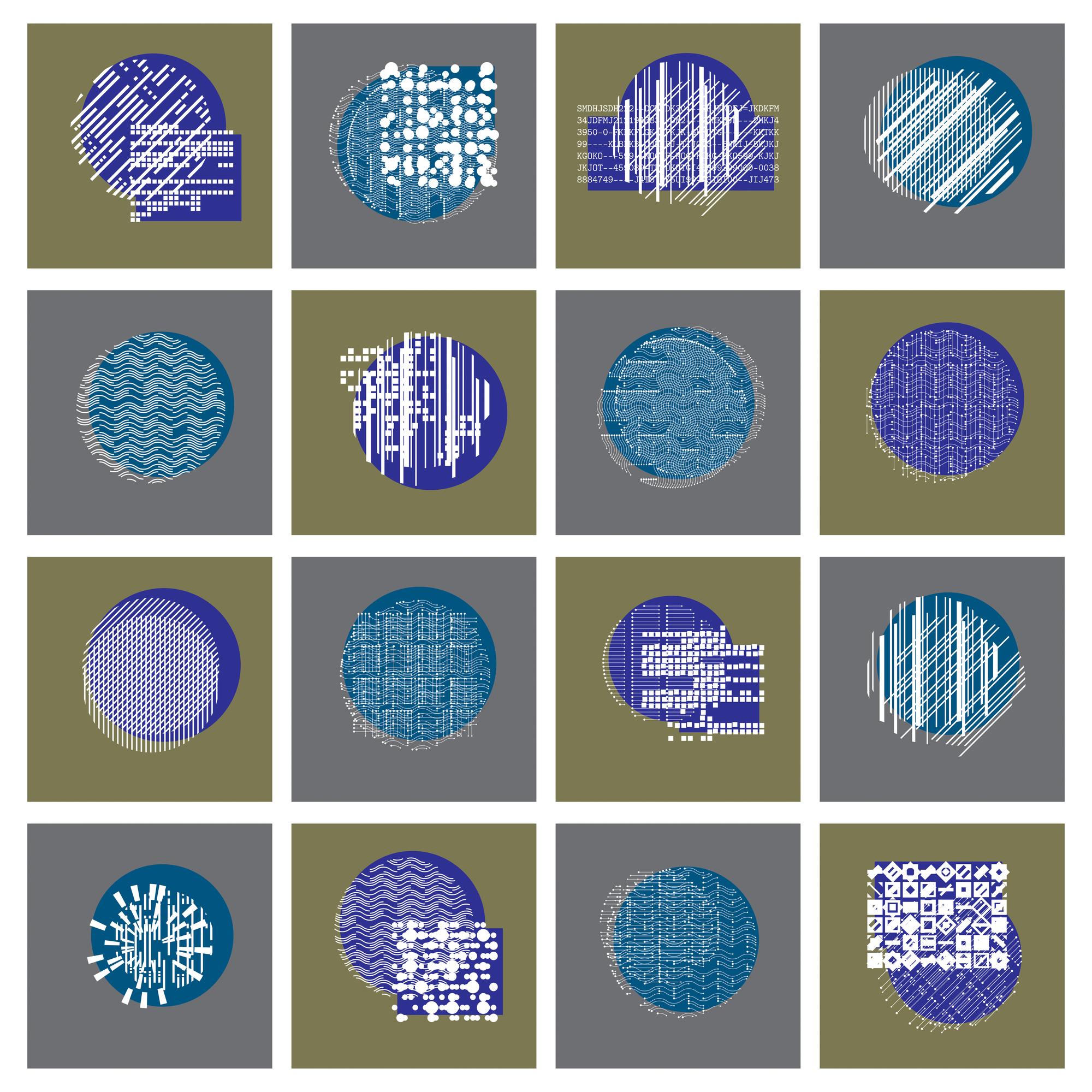 Serie di patch ricamate con design geometrico